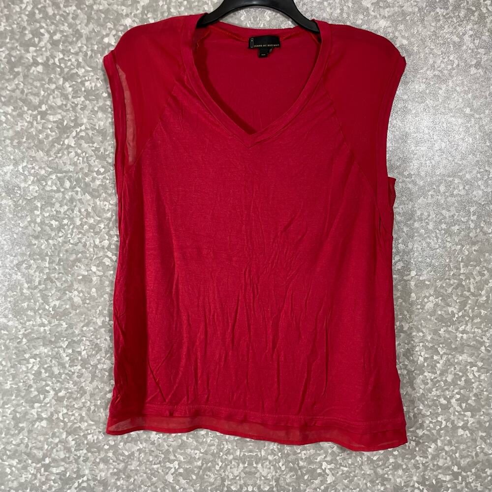 I Jeans by Buffalo Red Sheer Chiffon Raglan Sleeve Tee - Size Medium - V-Neck